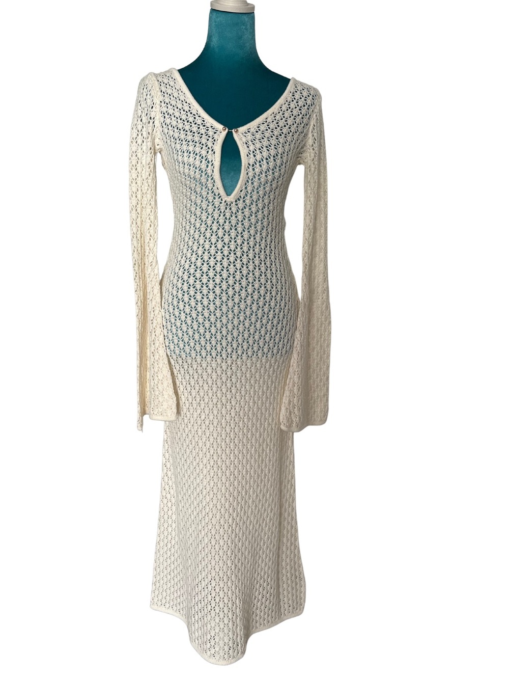NWT Meshki Kayleigh Crochet Fishtail Flare Sleeve Maxi Dress
